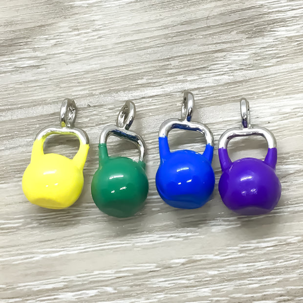 Colorful Miniature Kettlebell Fitness Charms, Red, Black, Green Purple, Blue, Yellow