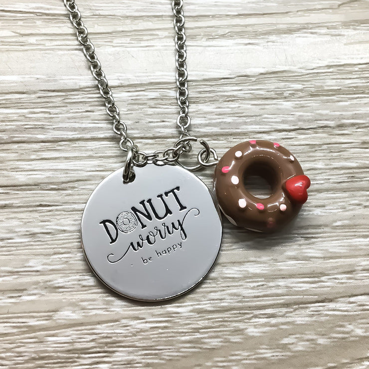 Donut Worry Be Happy, Donut Necklace with Card, Food