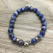 Elephant Beaded Bracelet, White, Blue