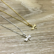 Tiny Dragonfly Necklace, Gold, Silver