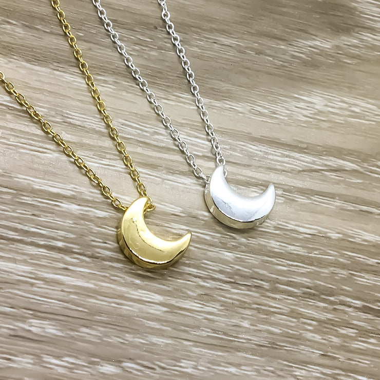 Crescent Moon Necklace, Lunar, Gold, Silver