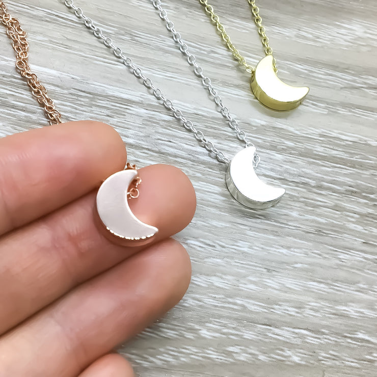 Crescent Moon Necklace, Rose Gold, Silver, Gold