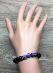 Glossy Black and Blue Beaded Bracelet