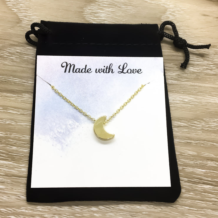 Crescent Moon Necklace, Rose Gold, Silver, Gold