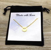 Circle with Heart-Shaped Hole Necklace, Silver, Rose Gold, Gold