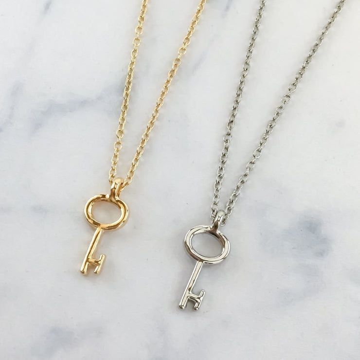 Dainty Gold Silver Key Necklace, Key To Success Necklace, Graduation Gift Ideas, Gold Minimalist Jewelry, Simple Silver Key Necklace, Gifts