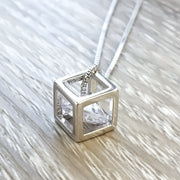 Dainty Cube Crystal Necklace, Tiny Sterling Silver Square Necklace, Cubic Jewelry, Bridesmaid Gift, Birthday, Stocking Filler for Her