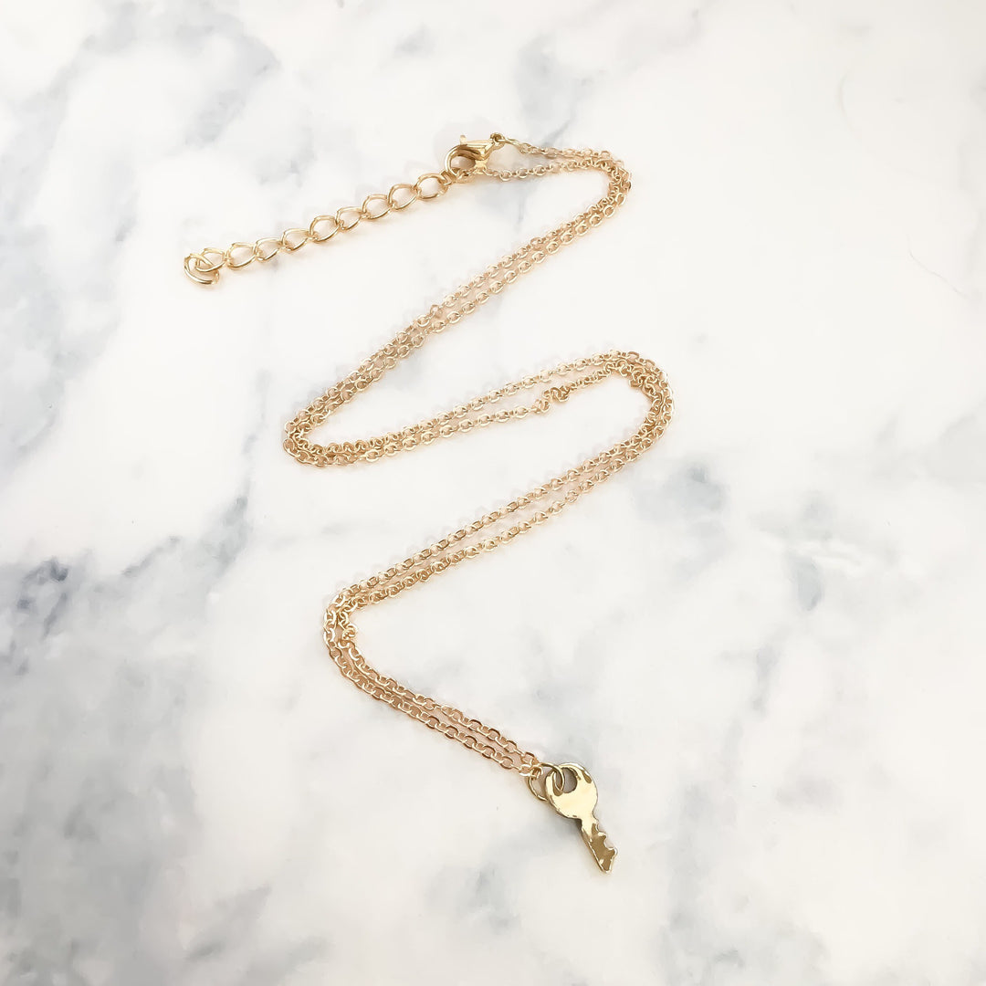 Dainty Key Necklace, Key to Success Gift, Graduation Gift, Minimalist Jewelry, Personalized Message Card, Gift for High School Graduate