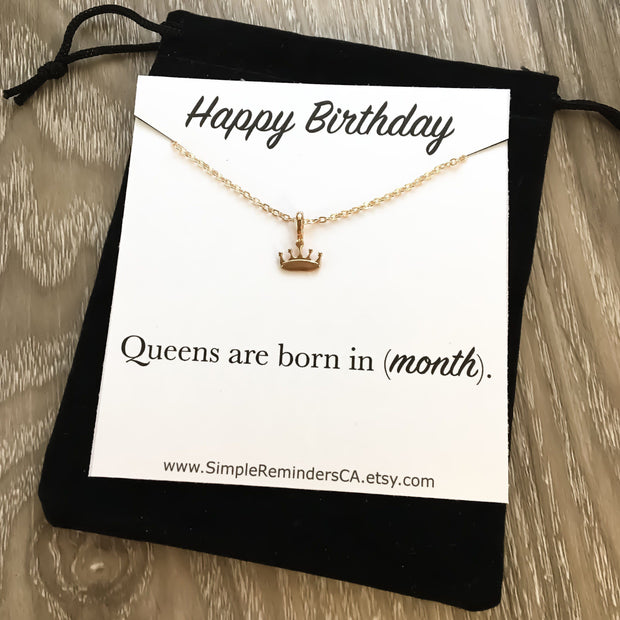 Birthday Queen Gift, Tiny Crown Necklace Card, Birthday Necklace, Gold Crown Necklace, Dainty Necklace, Princess Pendant, Queen Jewelry