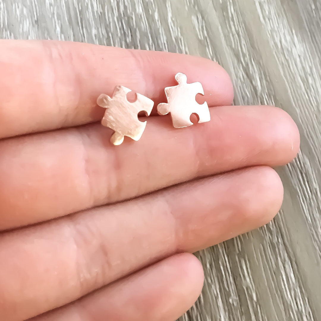Tiny Puzzle Stud Earrings, Jigsaw Puzzle Jewelry, Autism Awareness Gift, Cute Earrings, Games Night Gift, Dainty Jewelry, Minimalist Gift