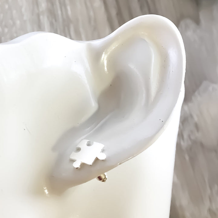 Tiny Puzzle Stud Earrings, Jigsaw Puzzle Jewelry, Autism Awareness Gift, Cute Earrings, Games Night Gift, Dainty Jewelry, Minimalist Gift
