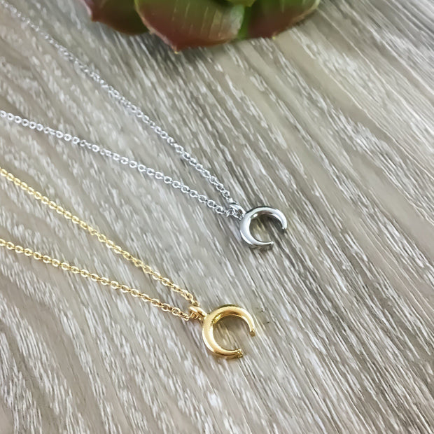 Dainty Moon Necklace, Crescent Moon Pendant, Double Tusk Necklace, Gold Moon Jewelry, Layering Necklace, Silver Celestial Jewelry, Zodiac
