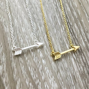 Follow Your Arrow Necklace, Dainty Arrow Jewelry, Friendship Gifts, Tiny Gold Arrow Pendant, Silver Sideways Arrow Necklace, Minimalist