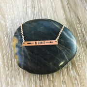 Be Brave Pendant, Fearless Rose Gold Bar Necklace, Friendship Arrow Jewelry, Dainty Jewelry, Inspirational Necklace Gift, Balance Necklace