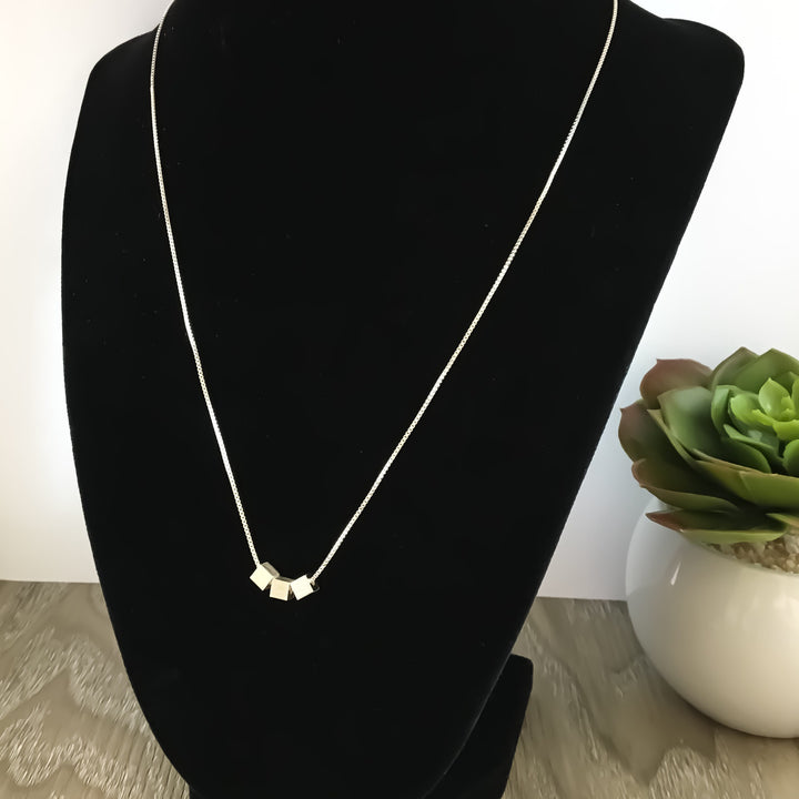 Generations Necklace, Three Cubes Sterling Silver Square Necklace, Grandmother Mother Daughter Gift, Meaningful Jewelry, Minimalist Necklace