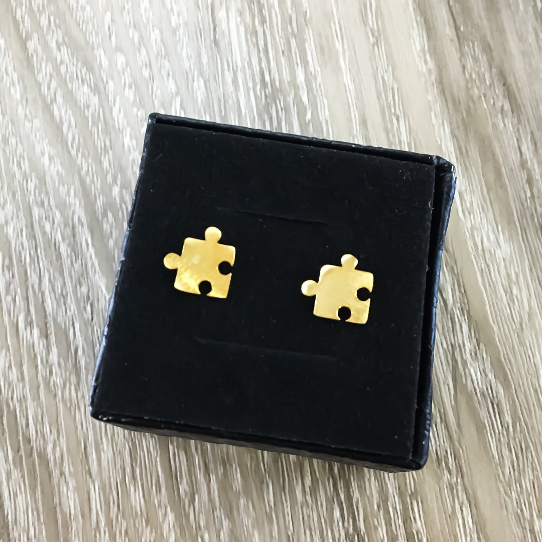 Tiny Puzzle Stud Earrings, Jigsaw Puzzle Jewelry, Autism Awareness Gift, Cute Earrings, Games Night Gift, Dainty Jewelry, Minimalist Gift