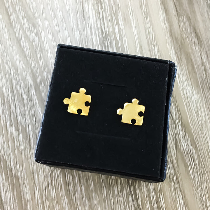 Tiny Puzzle Stud Earrings, Jigsaw Puzzle Jewelry, Autism Awareness Gift, Cute Earrings, Games Night Gift, Dainty Jewelry, Minimalist Gift