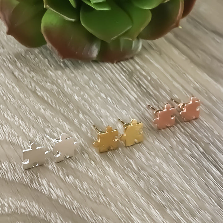 Tiny Puzzle Stud Earrings, Jigsaw Puzzle Jewelry, Autism Awareness Gift, Cute Earrings, Games Night Gift, Dainty Jewelry, Minimalist Gift