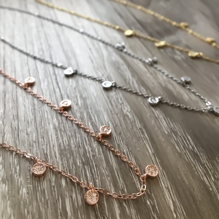 Tiny Disc Drip Drop Choker Necklace, Rose Gold Choker, Sterling Silver Pendant, Layering Necklace, Friendship Necklace, Gift for Teen Girl