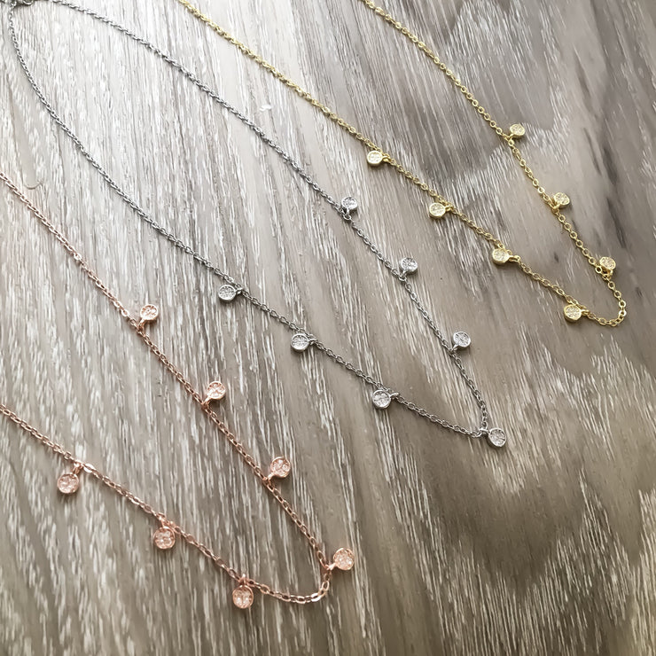 Tiny Disc Drip Drop Choker Necklace, Rose Gold Choker, Sterling Silver Pendant, Layering Necklace, Friendship Necklace, Gift for Teen Girl