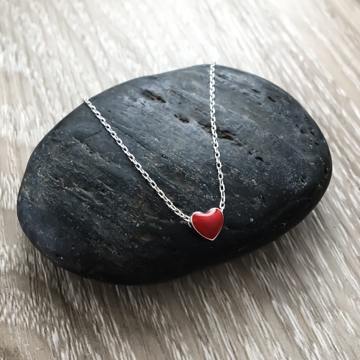 Stepdaughter Gift, Tiny Red Heart Necklace, Dainty Heart Pendant, Sterling Silver Necklace, Gift from Step Mom, Minimalist Heart Jewelry