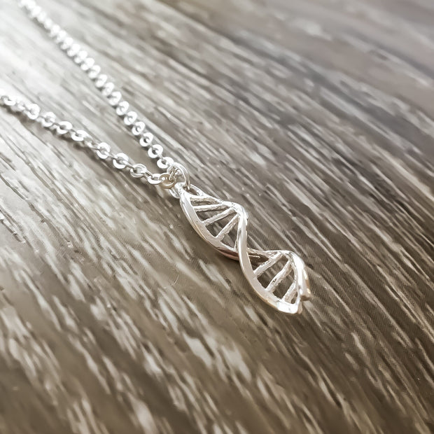Tiny DNA Necklace, Sterling Silver Jewelry, Double Helix Pendant, Biology Jewelry, Gift for Medical Student, Cute Science Gift, Nurse Gift