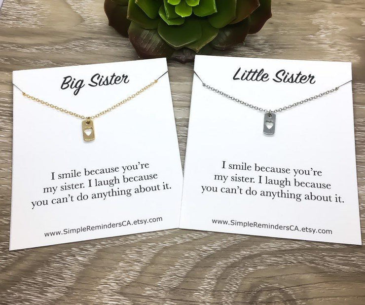 Sister Necklace, Heart Dog Tag Pendant, Big Sister Necklace, Dainty Gold Heart Jewelry, Little Sister Gift, Gift from Sister, Sorority Gift