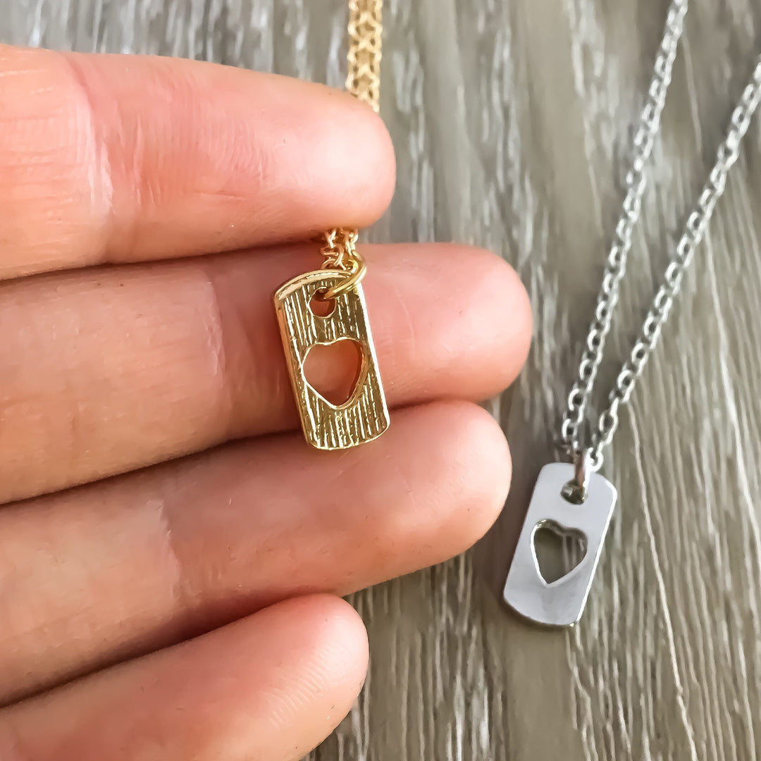 Daughter Gift, Tiny Heart Dog Tag Necklace, Stepdaughter Necklace, Dainty Heart Jewelry, Mother Daughter Necklace, Daughter Gift from Mom