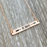 Be Brave Pendant, Fearless Rose Gold Bar Necklace, Friendship Arrow Jewelry, Dainty Jewelry, Inspirational Necklace Gift, Balance Necklace