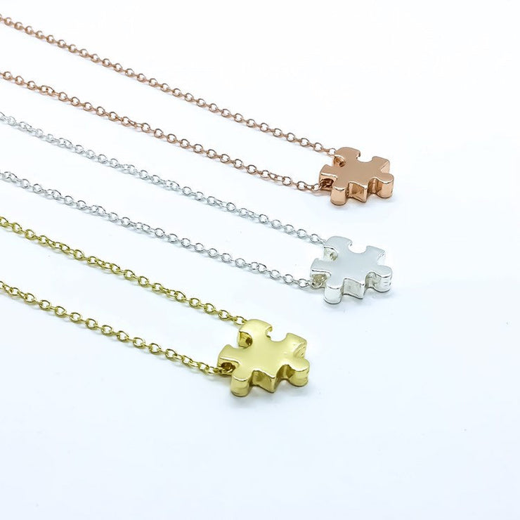 Tiny Puzzle Necklace, Minimalist Rose Gold Puzzle Piece, Autism Awareness Gift, Jigsaw Puzzle Jewelry, Gift for Mother, Dainty Necklace