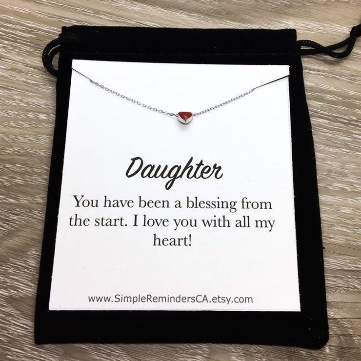Daughter Gift, Tiny Red Heart Necklace, Sterling Silver Necklace, Gift from Mom, Birthday Gift, Minimalist Heart Jewelry