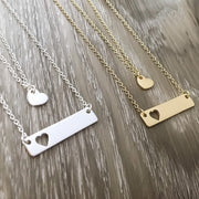 Hearts Necklace Set for 2, True Friendship Necklace with Personalized Card, Long Distance Friends Gift, Minimal Heart Jewelry