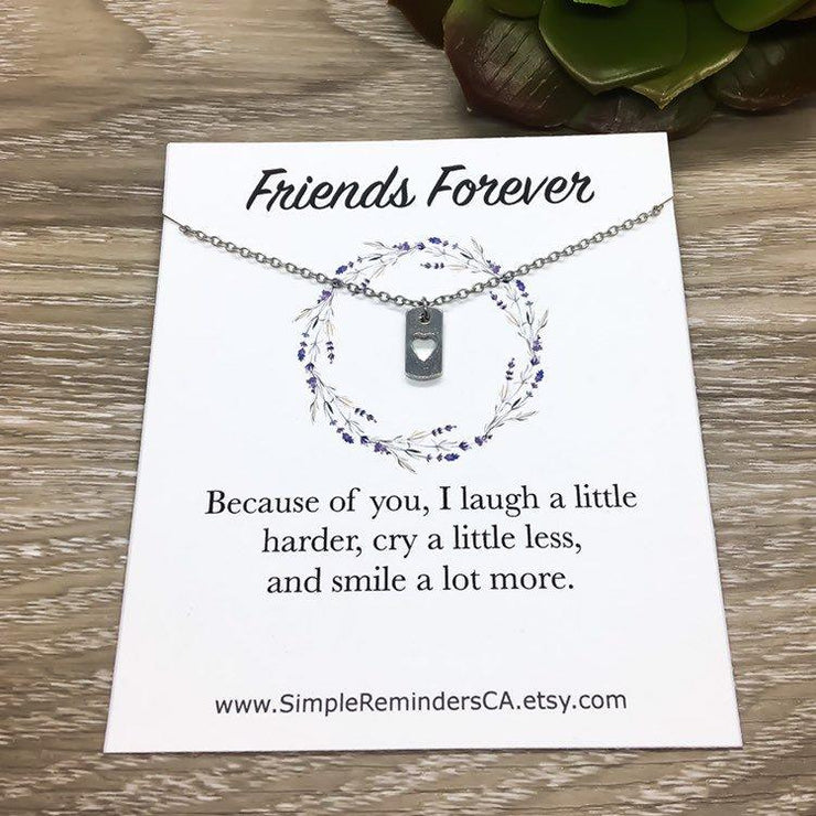 Tiny Heart Dog Tag Necklace, Friends Forever Necklace, Dainty Heart Jewelry, Friendship Necklace, Gift from Best Friend, Meaningful Gifts