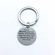 Inspirational Gift, Motivational Keychain, You're Braver Than You Believe Quote Charm, Meaningful Friendship Gift, Holiday Gift for Her
