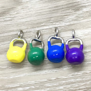 Kettlebell Charm, Yellow Purple Blue Green, Fitness Charms