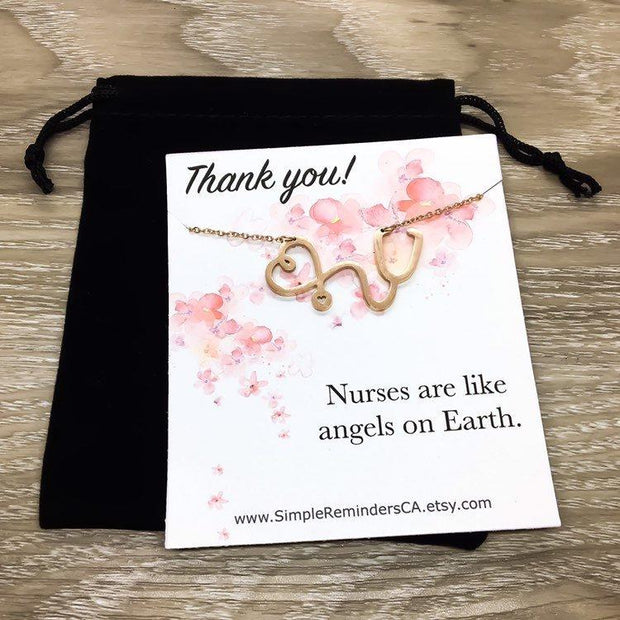 Nurses are like Angels Gift, Stethoscope Necklace, Nurse Appreciation Gift, Thank You Gift from Patient, Rose Gold Stethoscope Pendant