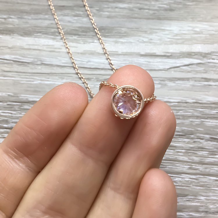 Mother's Day Gift, Dainty Rose Gold Crystal Pendant Necklace, Thank You Mom Gift from Daughter, Minimal Round Cubic Zirconia Necklace