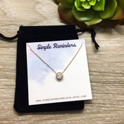 Mother's Day Gift, Dainty Rose Gold Crystal Pendant Necklace, Thank You Mom Gift from Daughter, Minimal Round Cubic Zirconia Necklace