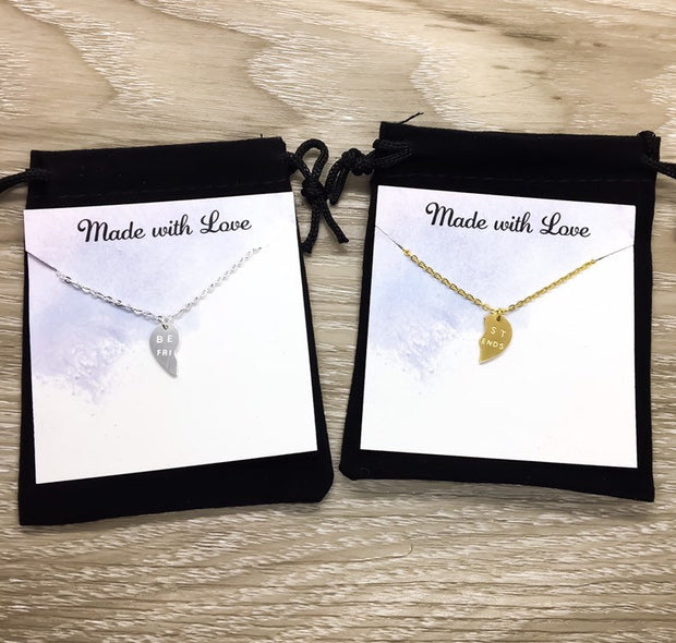 Split Hearts Necklace, Matching Friendship Necklace Set for 2, Half Heart Pendants, Best Friends Gift, Tweens BFF Gift