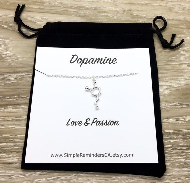 Dopamine Necklace, Love Jewelry, Passionate Gift, Gold Molecular Necklace, Science Gift, Anatomy Molecule Pendant Necklace, Biology Jewelry