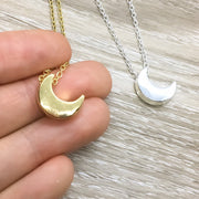 Long Distance Friendship Gift, Gold Moon Necklace, Crescent Moon Jewelry, Celestial Necklace, Silver Minimal Jewelry, Everyday Necklace