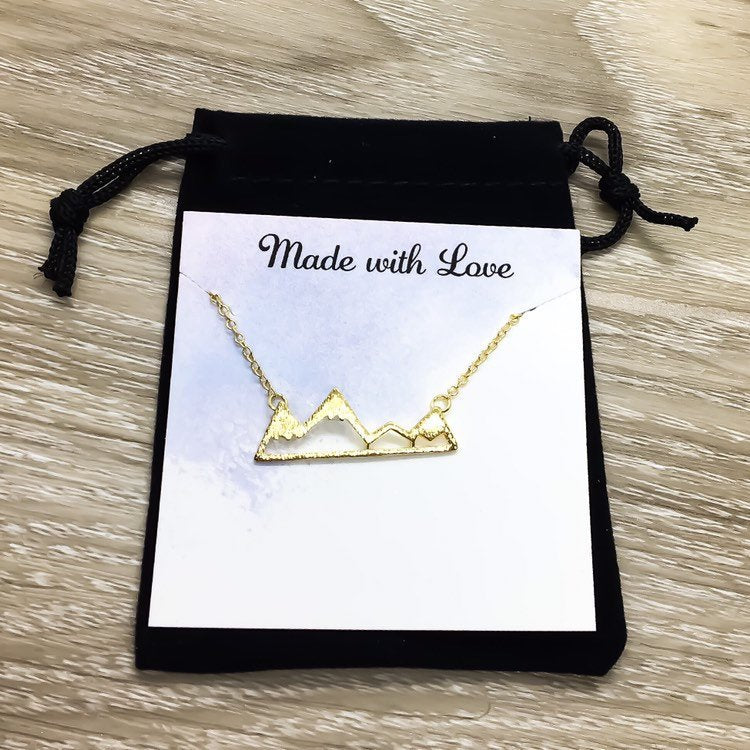 Snowy Mountain Necklace, Strength Gift, Mountain Range Jewelry, Graduation Gift, Motivational Necklace with Card, Outdoor Lover Gift