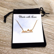 Snowy Mountain Necklace, Rose Gold Jewelry, Long Distance Friends Gift, Sparkling Winter Jewelry, Snow Pendant, Skiiing Gift