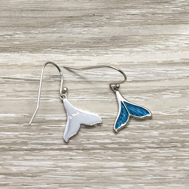 Blue Fish Tail Earrings, Mermaid Jewelry, Beach Earrings, Sterling Silver Jewelry, Mermaid Life Gift, Whimsical Jewelry, Fairy Tail Gift