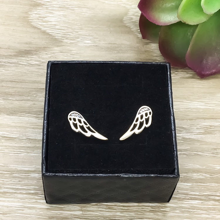 Angel Wing Stud Earrings, Guardian Angel Jewelry, Remembrance Gift, Memorial Jewelry, Loss Gift, Grieving Mother Gift, Heavenly Jewelry
