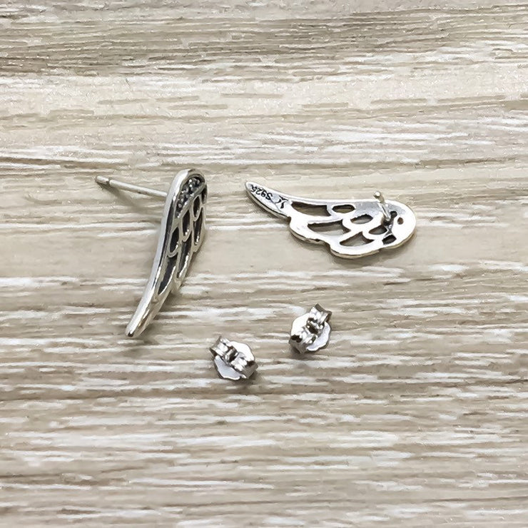 Angel Wing Stud Earrings, Guardian Angel Jewelry, Remembrance Gift, Memorial Jewelry, Loss Gift, Grieving Mother Gift, Heavenly Jewelry