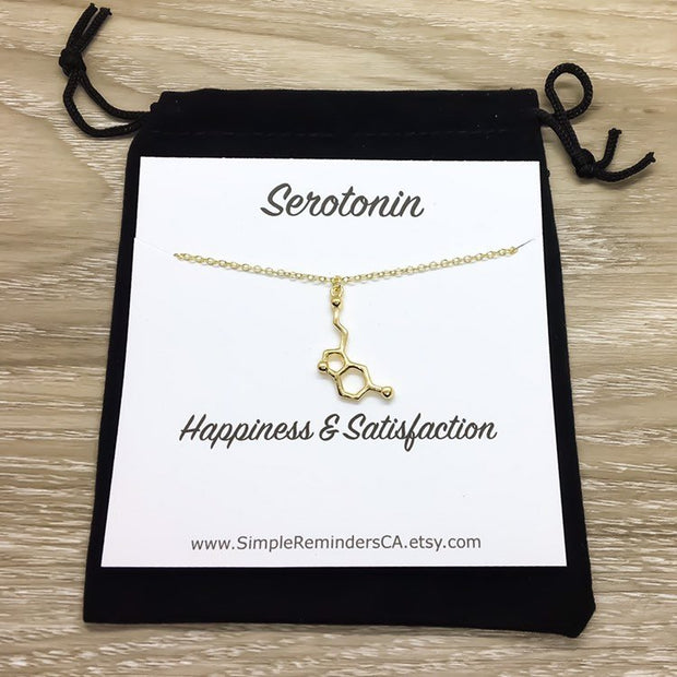 Silver Serotonin Necklace, Happiness Jewelry, Gold Molecular Necklace, Science Gift, Anatomy Molecule Pendant Necklace, Biology Jewelry