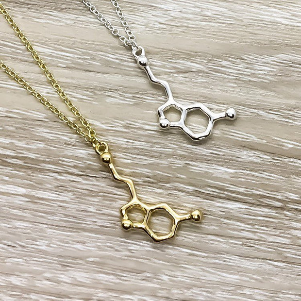 Silver Serotonin Necklace, Happiness Jewelry, Gold Molecular Necklace, Science Gift, Anatomy Molecule Pendant Necklace, Biology Jewelry