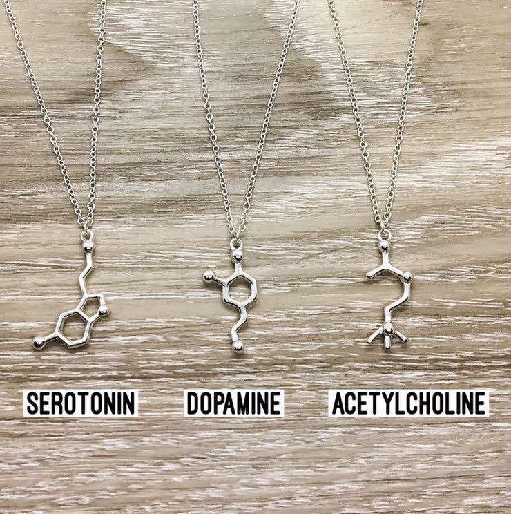 Molecular Jewelry, Serotonin Necklace, Dopamine Pendant, Acetylcholine Necklace, Anatomy Gift, Biology Medical Student Gift, Chemistry Charm