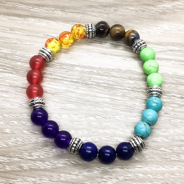Chakra Balance Yoga Bracelet, Colorful Beaded Bracelet, 7 Chakra Jewelry, Elastic Bead Bracelet, Friendship Gift, Birthday Gift, Mindfulness